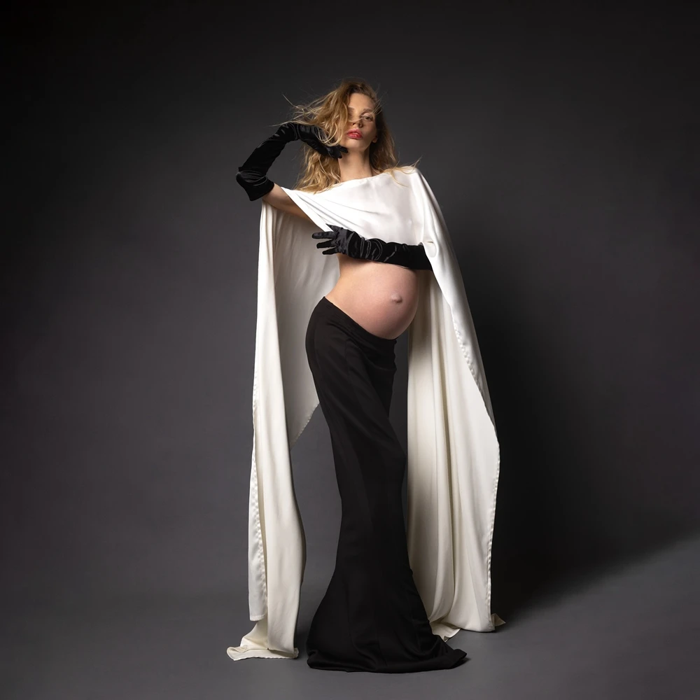 Luxury Satin Maternity Shawl For Photo Shoot Elegant White Cloak Cape Pregnancy Portrait Props Studio Posing Dress Accessory