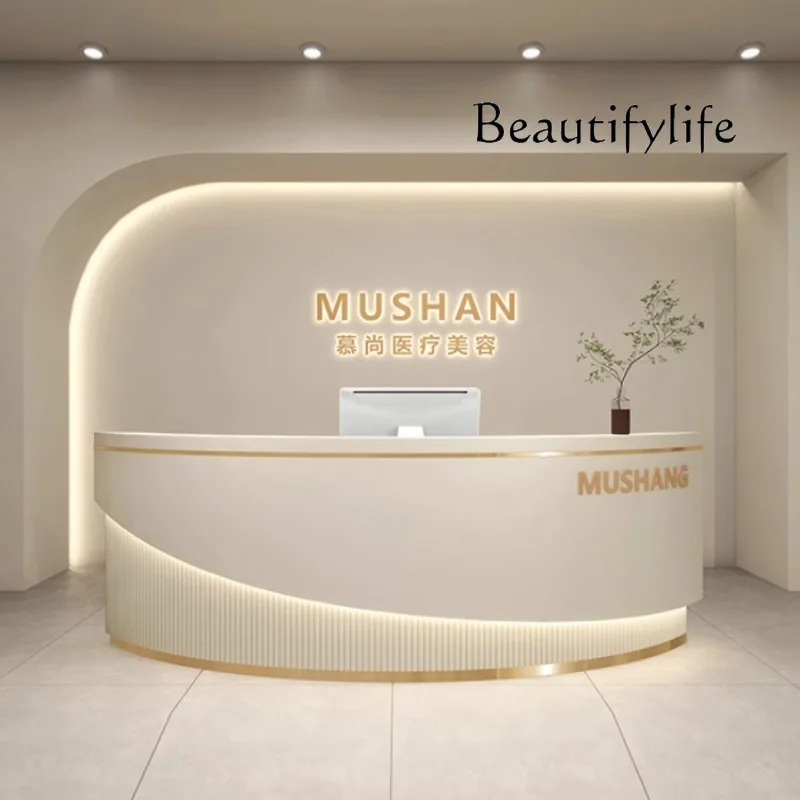 

S Decor Modern Front Desk Reception Counter Clinic Arched White Reception Desks Beauty Salon Mostrador De Tienda Furniture