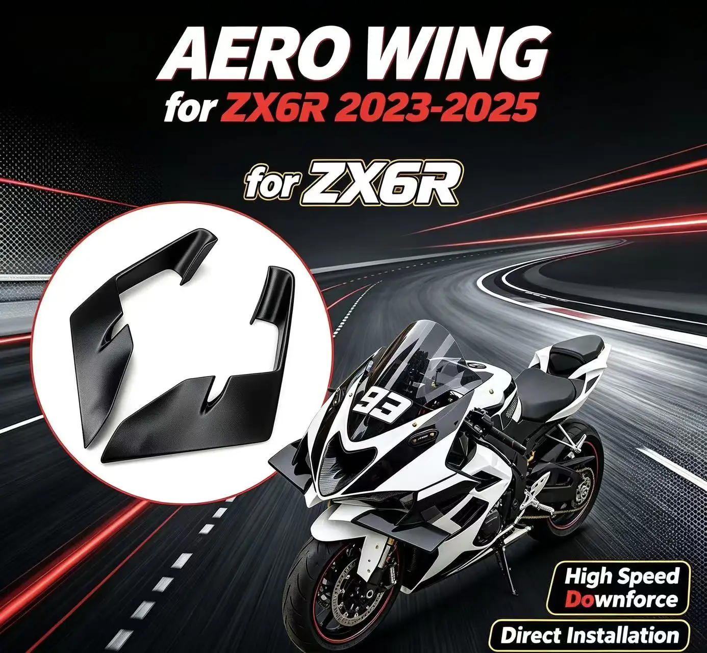 For KAWASAKI ZX-6R ZX-636 2023-2025 Motorcycle GP WING Downforce Naked Frontal Spoilers Winglet Aerodynamic Wing Front Spoiler