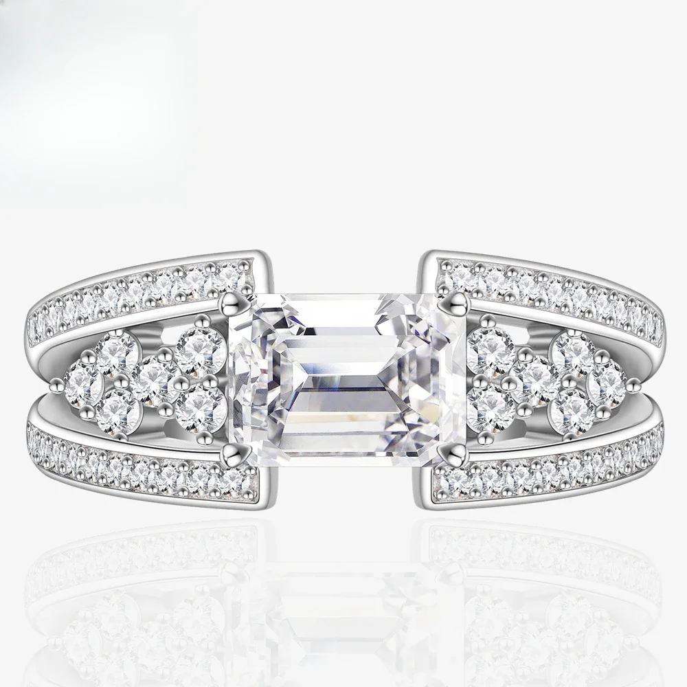 Rectangular Chamfer 6 * 8mm Emerald Cut 925 Sterling Silver High Carbon Diamond Ring for Women in Europe and America