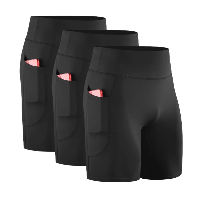 3Pack Men Pocket Compression Shorts Quick Dry Tight Base Layer Shorts Fitness Gym Jogging Running Athletic Sports Under Shorts