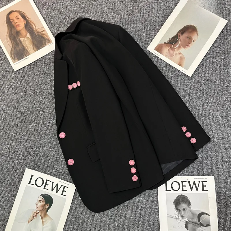 Black Casual Loose Women's Suit Jacket 2026 Spring Autumn New Style High Quality Korean Trend Street Style Elegant Personality