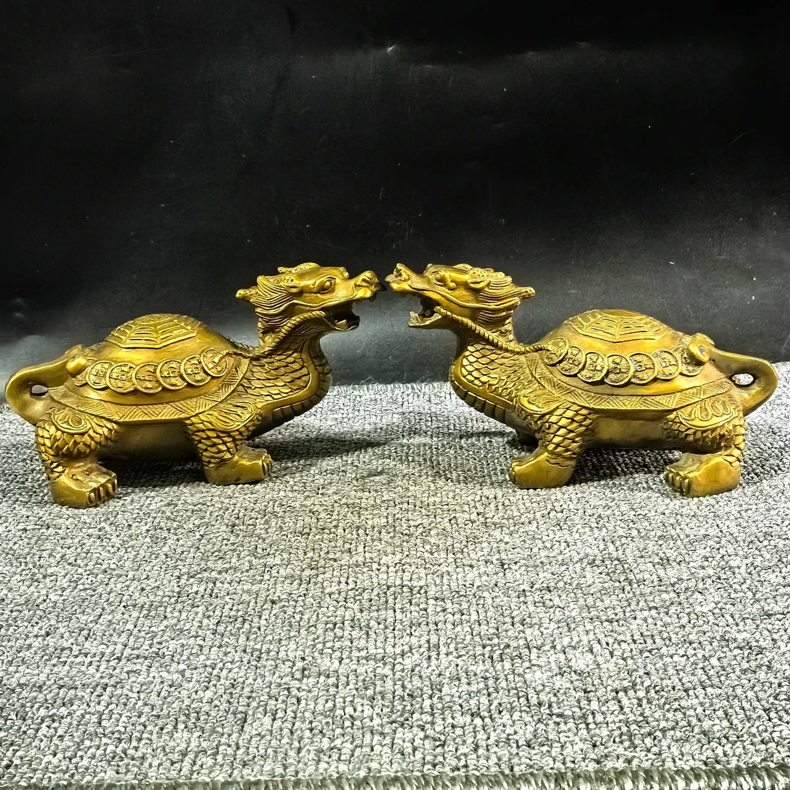 Auspicious Pair Brass Dragon Turtles Feng Shui Office Home Gift