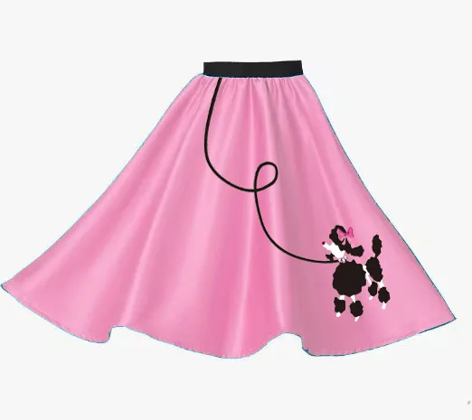 50S 60s Vintage Black Hot Pink Poodle Skirt for Girls Printed Midi Skirt Halloween Cosplay Costume Vestidos Hippie Retro Outfit