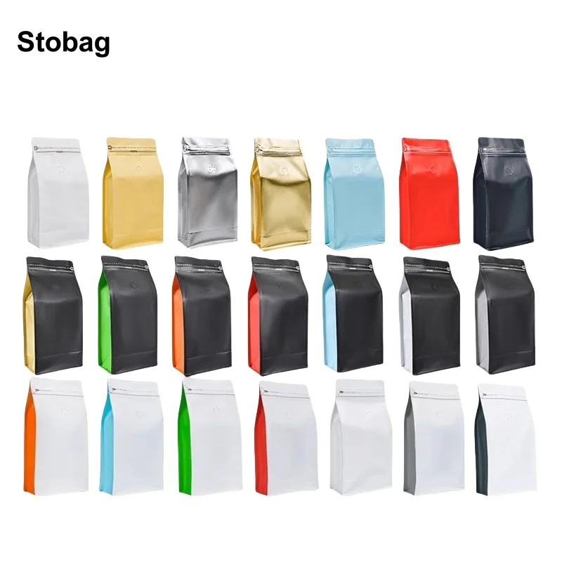 StoBag 50pcs 500g Coffee Beans Bag Packaging with No Valve Aluminum Foil Ziplock Sealed for Powder Tea Nuts Storage Pouches