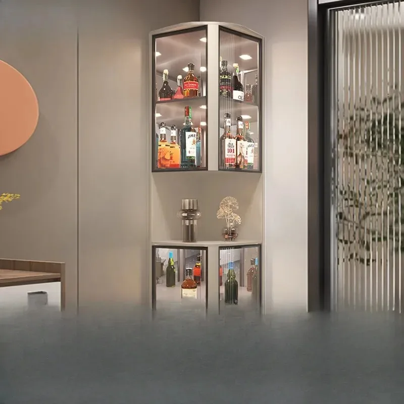 

against the wall Modern simple glass Light luxury triangle wine A01 cream gray (side length 0.4 * height 2M) with lamp