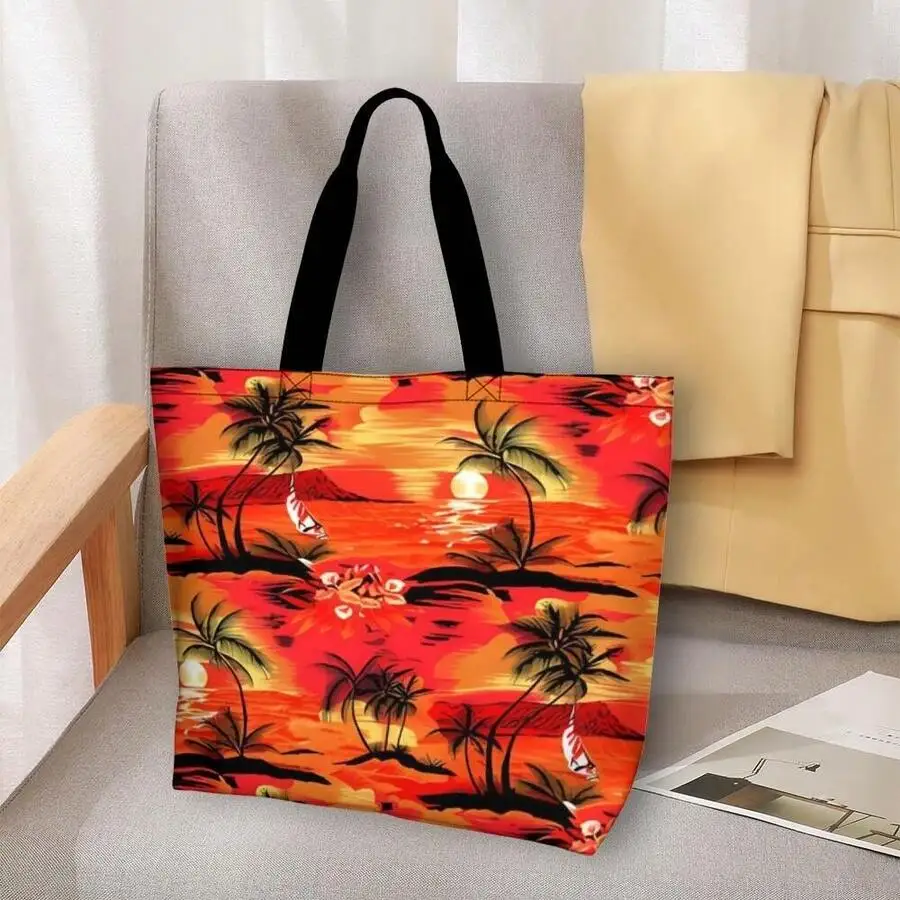 

Tropical Sunset Beach Tote Bag With Palm Tree Print Casual Shoulder Bag For Women