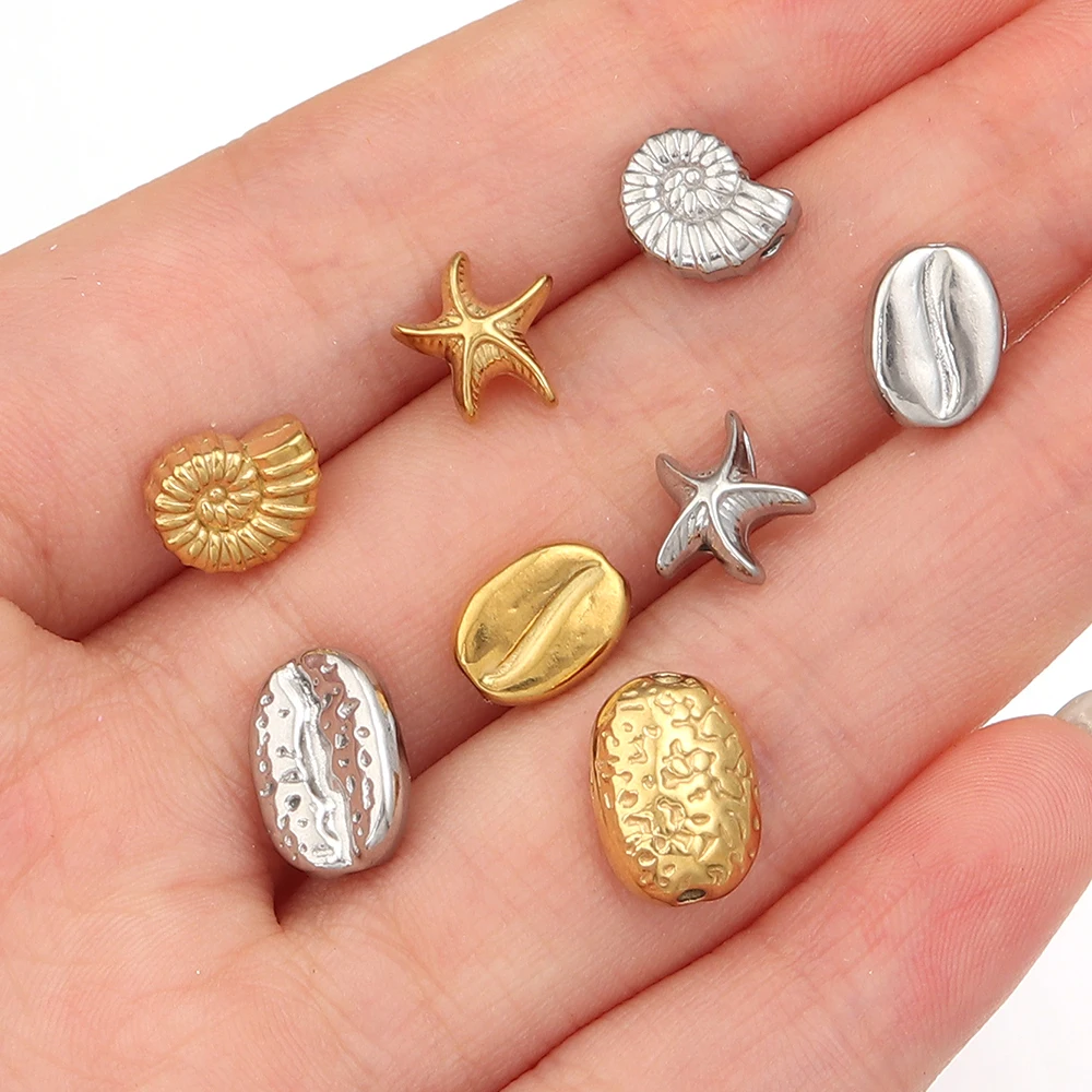 5pcs Stainless Steel Ocean Animal Spacer Beads Conch Starfish Seashell Loose Beads For Jewelry Making DIY Bracelets Necklace - view 5