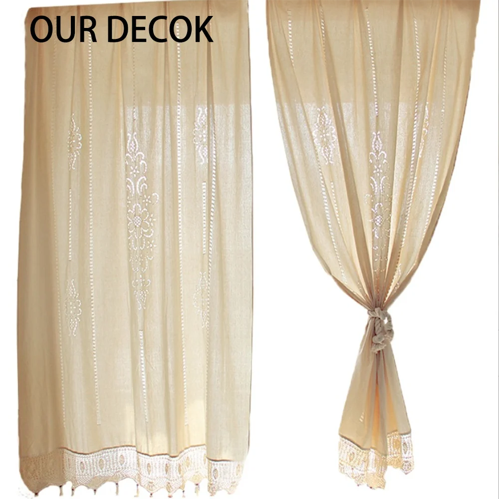Handmade Cotton Cortina Crochet Lace Curtain Flower Curtain Solid Color Kitchen Curtain Blinds Shower Curtain for Decor