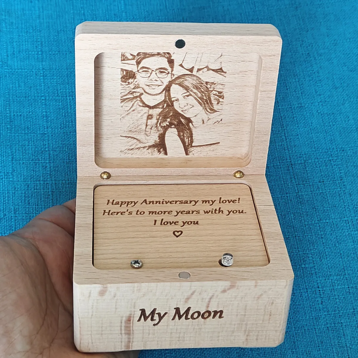 My Moon Customized Song Music Box, Photo Engraving Play, Once Open, Proposal, Anniversary Gifts