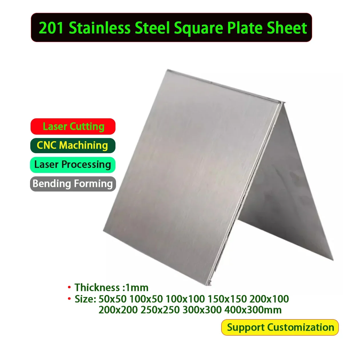 

201 Stainless Steel Square Plate Sheet Thickness 1mm Size 50x50 100x50 100x100 150x150 200x100 200x200 250x250 300x300 400x300mm