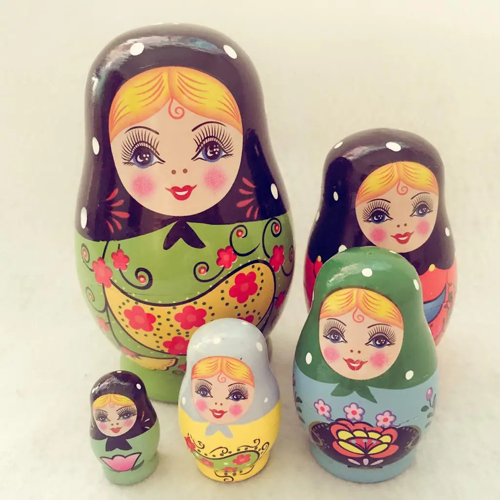 5 stuks handgeschilderde meisje houten Russische nestpoppen Matryoshka speelgoedgeschenken