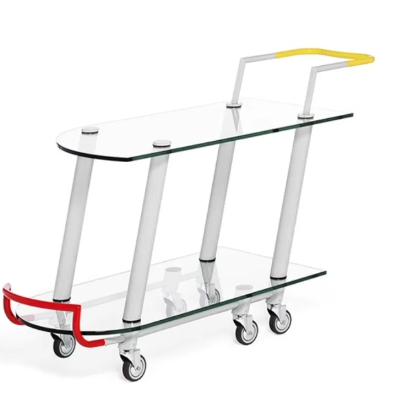

Italian designer tempered glass mobile cart villa living room coffee table dining car storage rack edge table