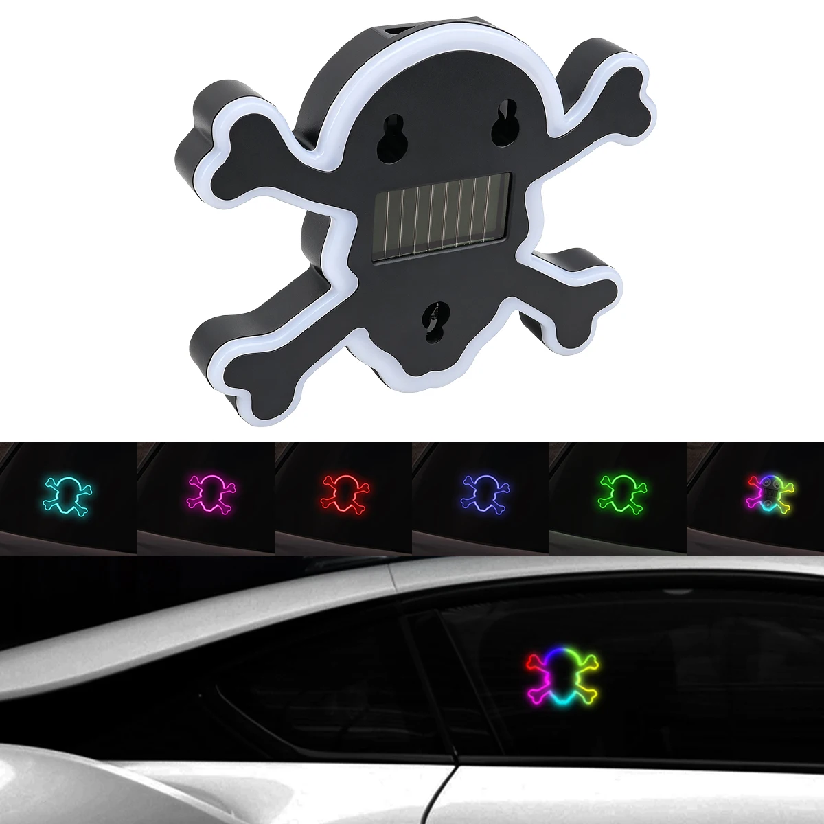 Universal Solar Powered Skull Crossbones LED Neon Auto Flash Window Ambient Lamp Halloween Vehicle Decor Lamp Wireless No Wiring