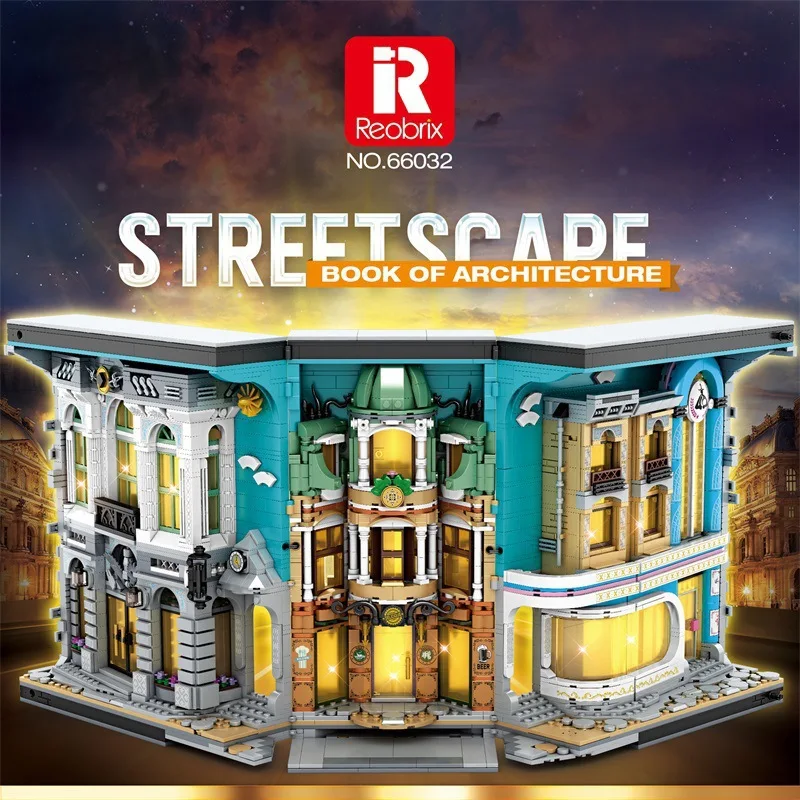 Reobrix 66032 Streetscape Book of Architecture Model City Modular Street View Series DIY Toys Building Blocks Gift Boys 3108Pcs