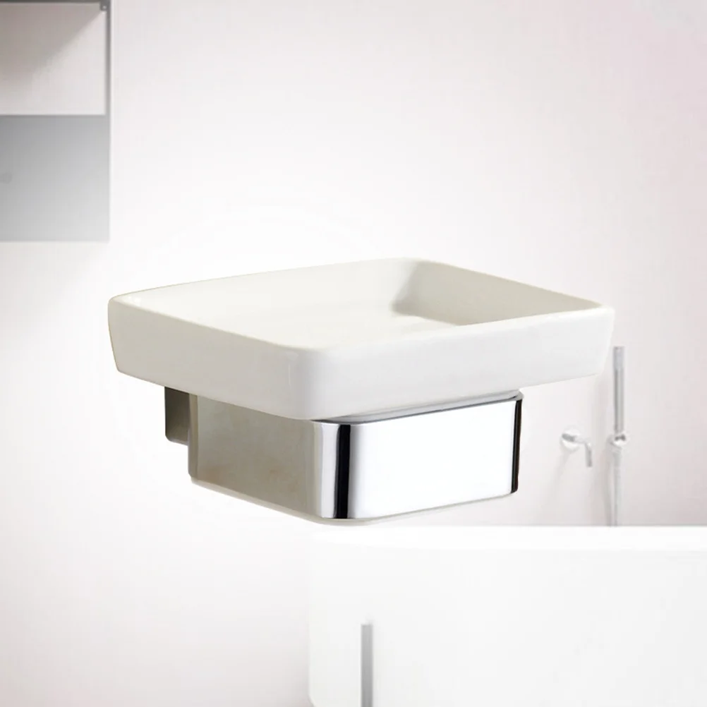 طبق صابون سيراميك، حامل من سبائك الزنك، ملحقات حمام مثبتة على الحائط، تصميم أنيق، حامل صابون موفر للمساحة #6