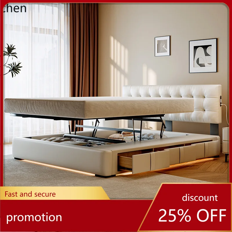 

HXL Ultra-Thin Bedside Cream Style Box Storage Sliding Leather Bed