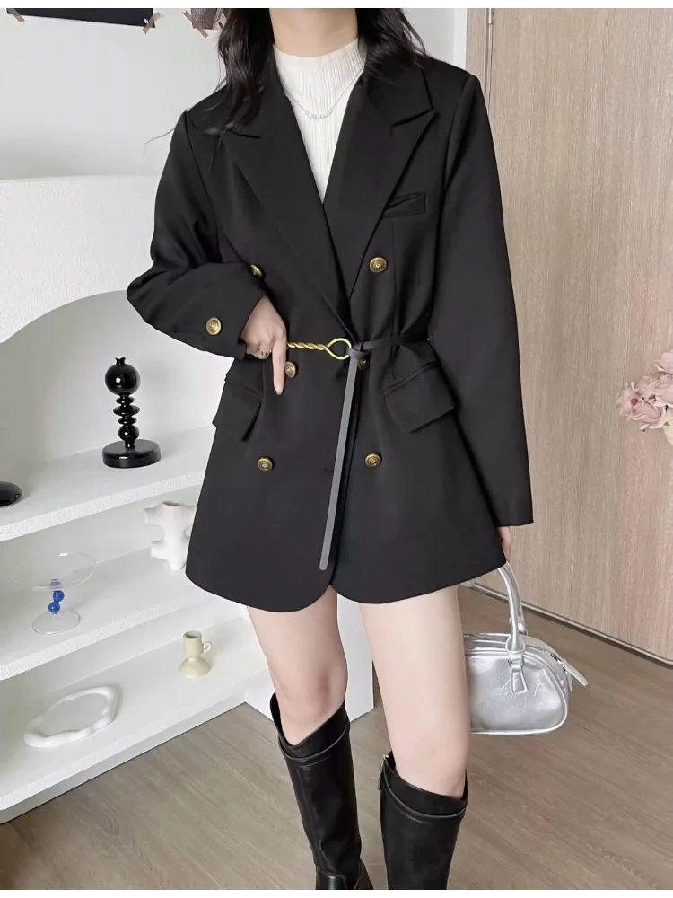 

Insozkdg повседневное шерстяное пальто во французском стиле ретро для женщин 2024, осень/зима, высококачественный пиджак с завязкой на талии, пальто, лидер продаж, женская куртка