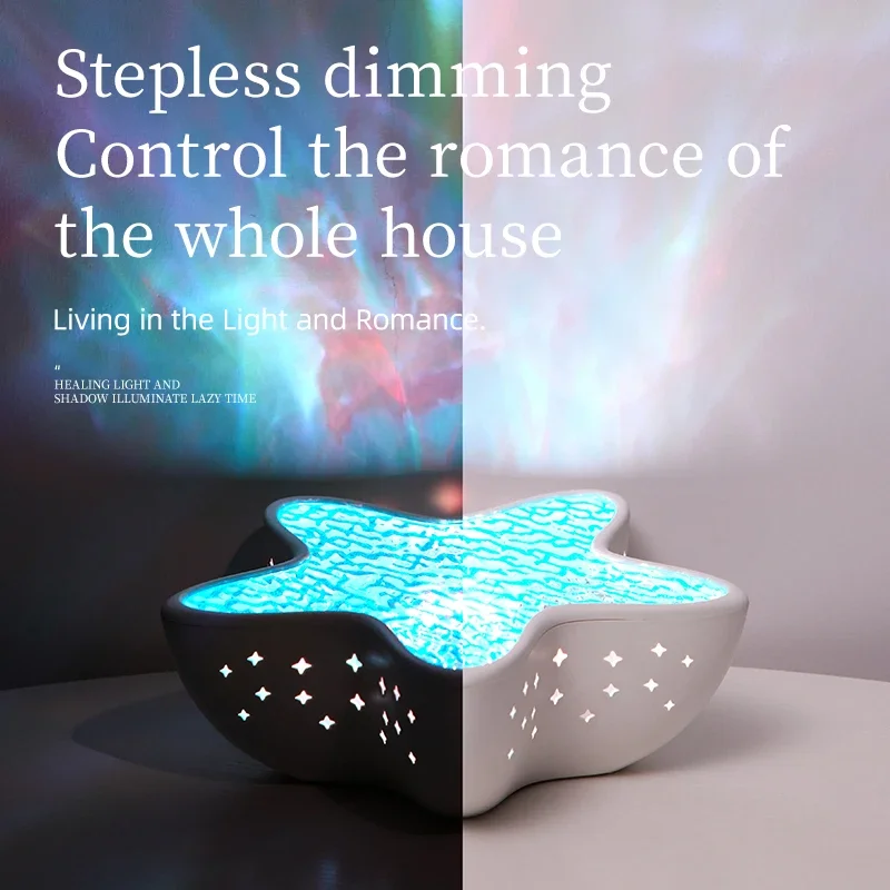 Starfish LED Ambient Light Rechargeable Water Ripple Projector Lamp Romantic Night Light for Bedroom Home Decor Christmas Gift