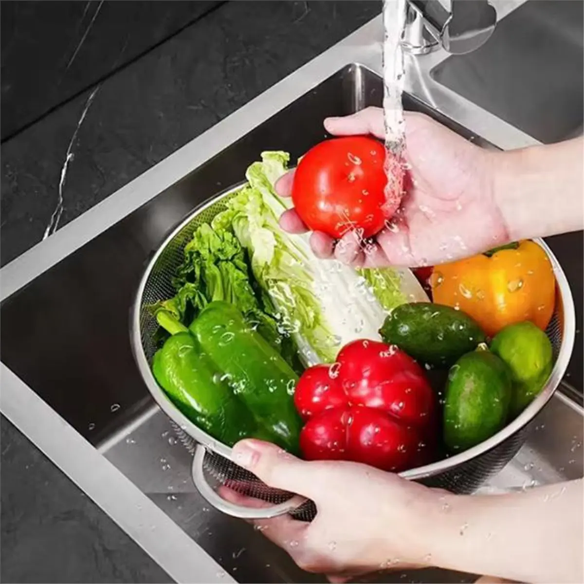 All Purpose Stainless Steel Fine Mesh Strainer Net Baskets with Handles Resting Base Colander Set Kitchen Supplies