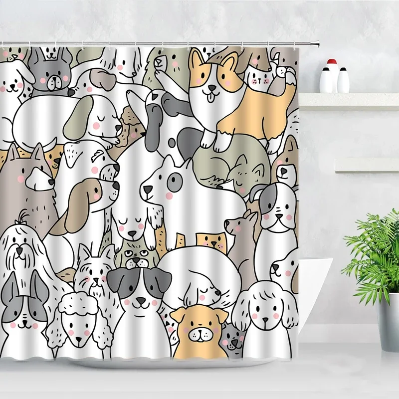 Funny cartoon dogs shower curtains 3D cute animal cats simple Nordic home bathroom decor screen waterproof bathtub Bath Curtain