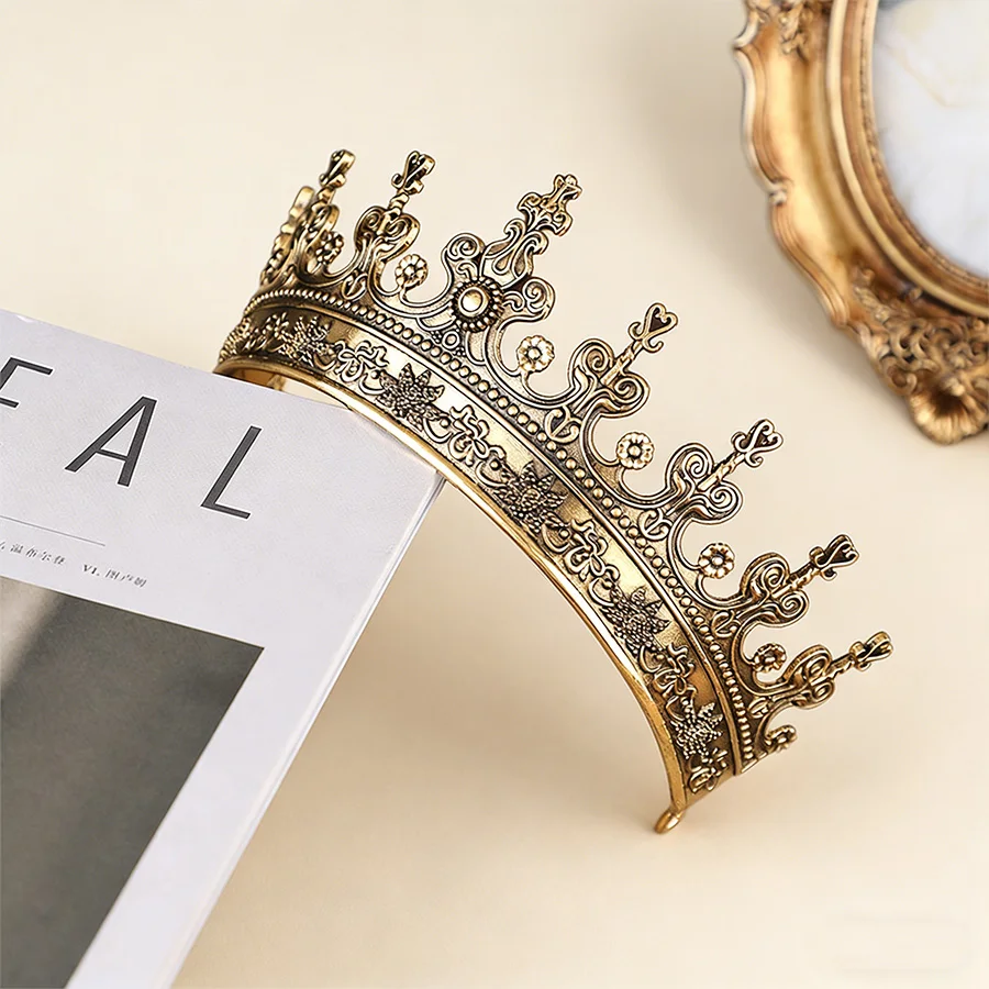 Vintage Baroque Bronze Bridal Tiara Crown Luxury Gold Color Metal Queen Crowns Pageant Prom Birthday Party Wedding Accessories view 3