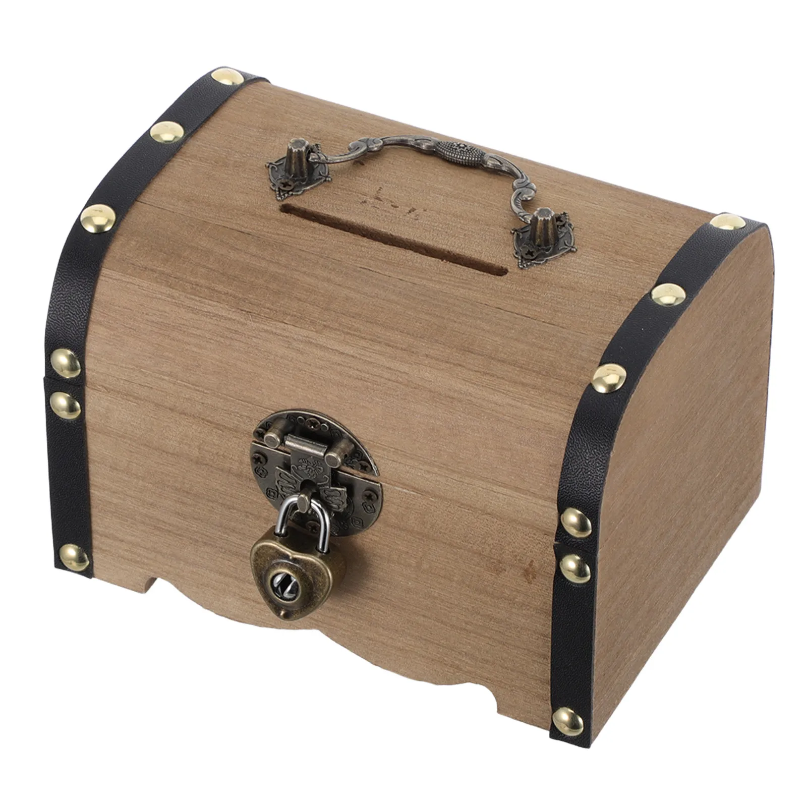

1Set Vintage Wooden Piggy Bank 17.5x13x13cm Rustic Treasure Chest Coin Bank Lockable Money Saver for Kids Jewelry Storage