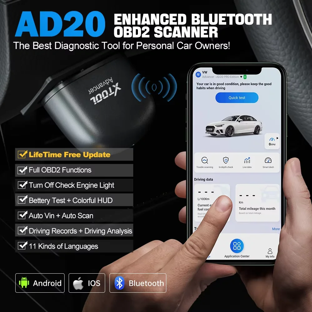 XTOOL AD20 Code Reader OBD2 Scanner IOS Android Car Diagnostic Tool Check Engine Light Battery Test Free Update
