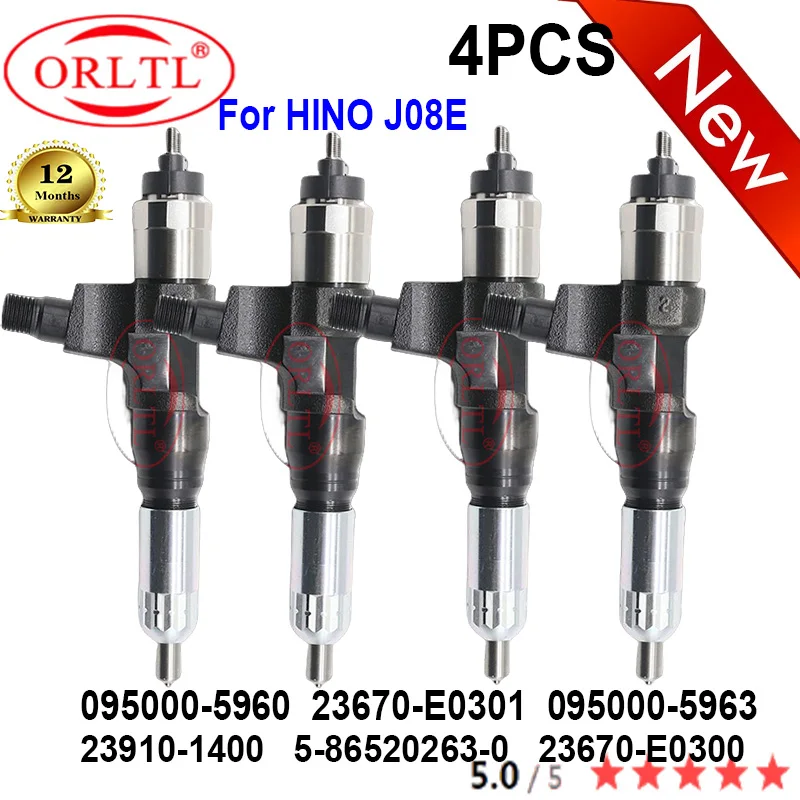 

4PCS NEW 23670-E0300 23910-1400 095000-5960 Genuine Fuel Injector 23670-E0301 095000-5963 5-86520263-0 5865202630 For HINO J08E