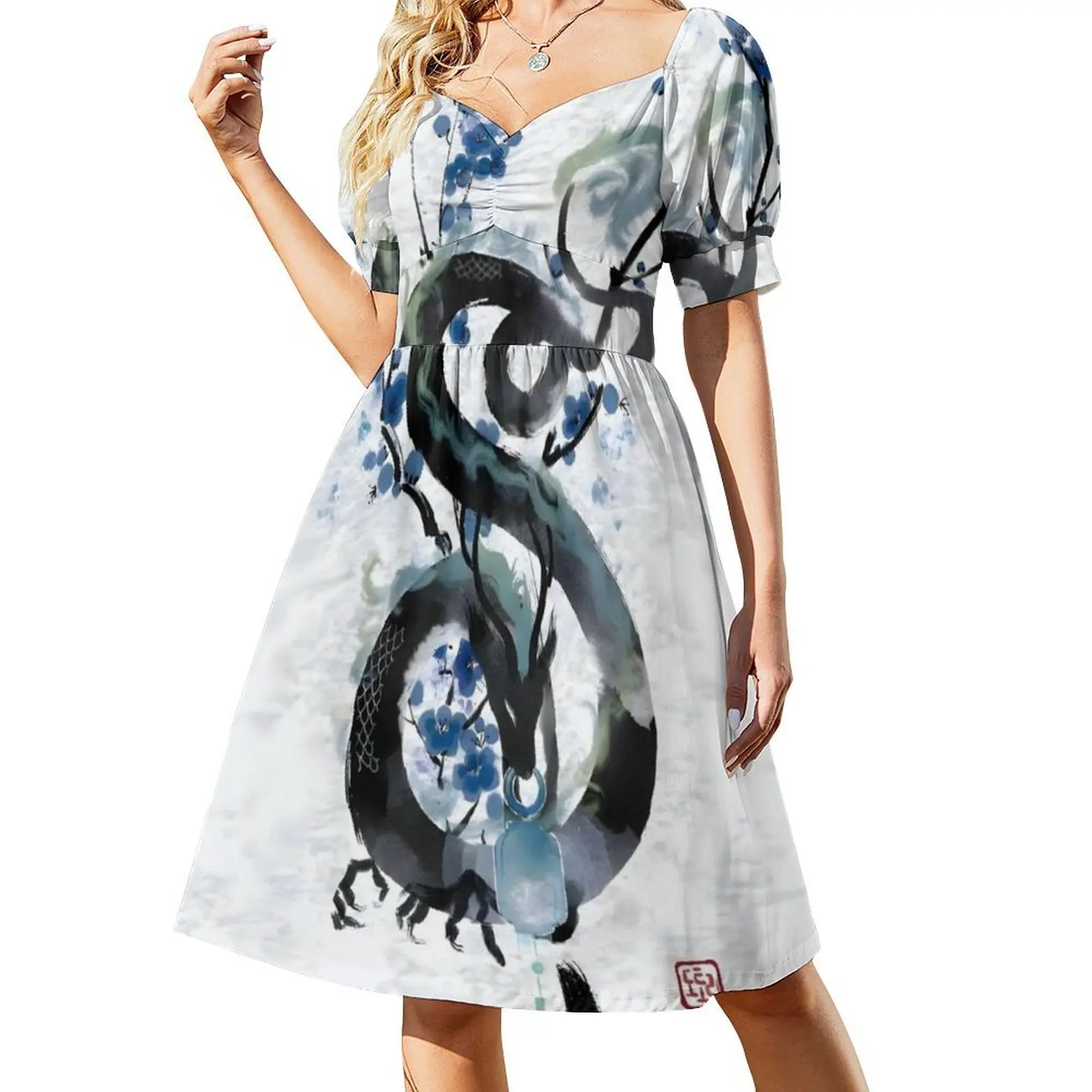 اليابانية الأزرق ليلة التنين الحبر غسل المرأة الشارع الشهير فستان الحفلات العصرية طباعة نادي الملابس للإناث اليابانية اليابان الوشم #2