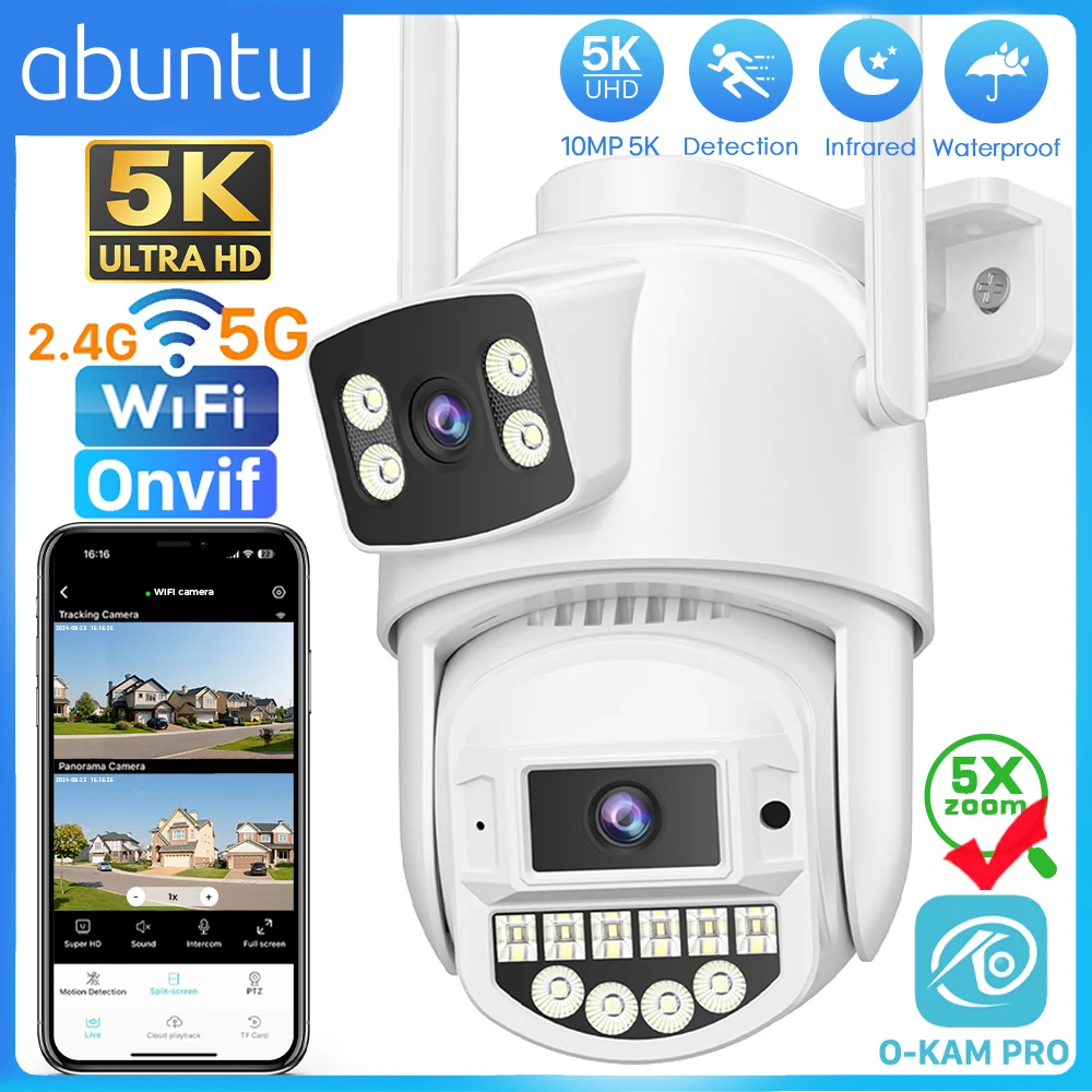 

10MP 5K Wifi Security Camera Dual Lens Dual Screens Outdoor Surveillance Camera Night Vision Human Detection CCTV PTZ IP Camera