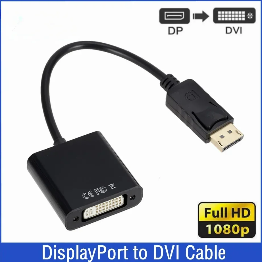 DisplayPort to DVI Cable Adapter Display Port DP to DVI Converter HD 1080p Male to Female For PC Laptop HDTV Monitor Projector