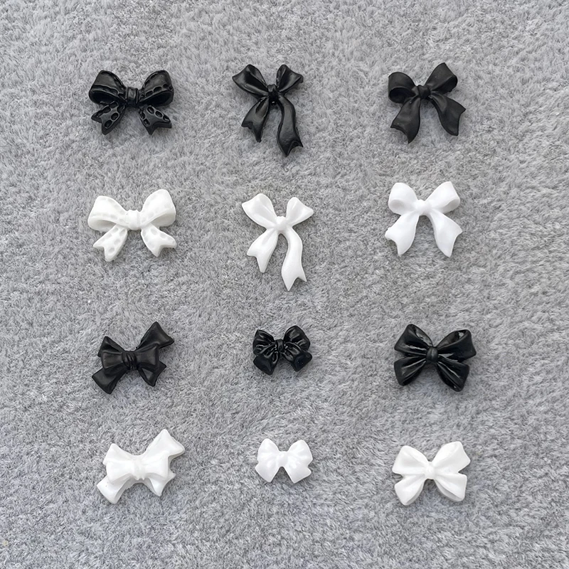 Resin Bow Knot Nail Art Decoration Advanced Versatile Black and White Mixed Shape Fingernail DIY Jewelry 30/100pcs