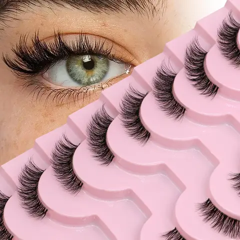 GROINNEYA Half Lashes Soft Natural Cat Eye Lashes Natural Look Nvisible Band Eyeashe Half Fake Eyelashes Fluffy Eyelashes