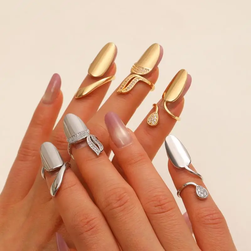 1/3Pcs Fashionable Zircon Nail Cover Ring Creativity Metal Detachable Nail Ring Elegant Simple Hand Jewelry Accessories Gifts