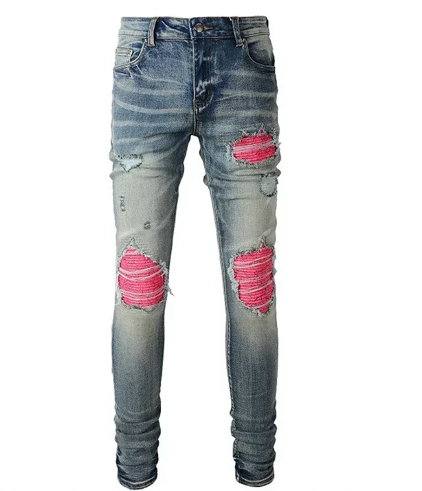 

Hole Jeans Men Patchwork Ankle Length Trousers Washed Denim Pencil Pants Mid Waist Vintage Distressed Autumn Street Denims 2025