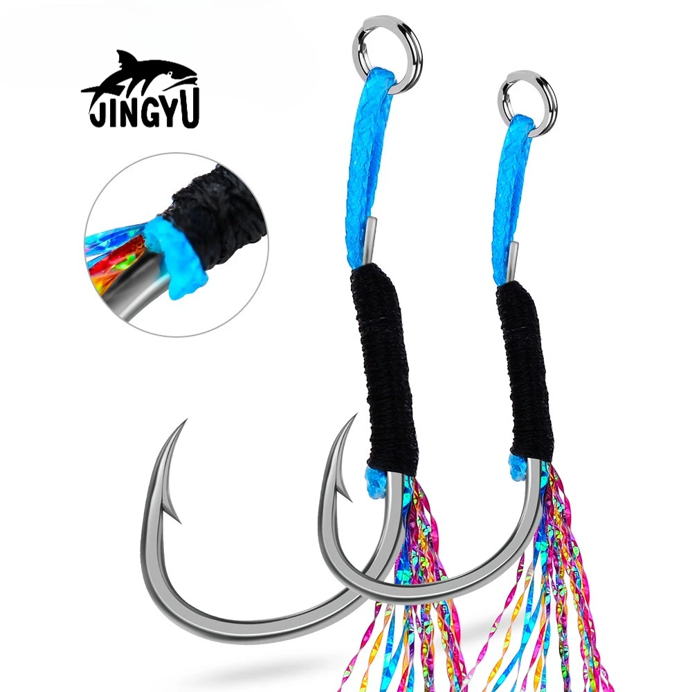

Feathered/Glow Wire Jig Hooks - Single Hook for Sea Fishing, Pre-Tied with Dyneema Main Line | Auxiliary Fishing Hooks for Boat
