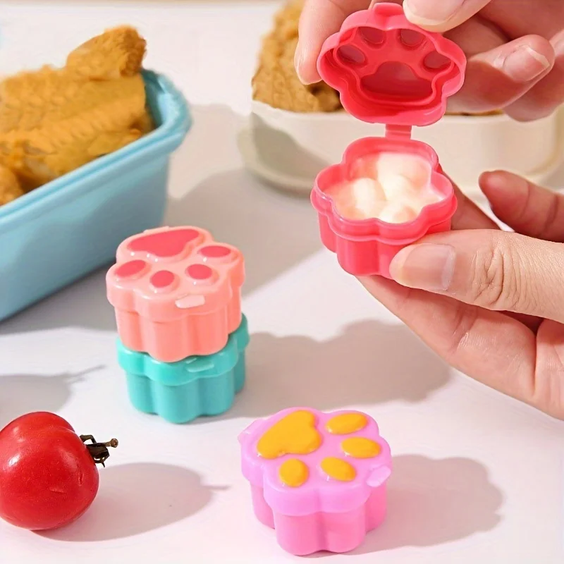 4pcs Mini Portable Sauce Bottle Cat Claw Sauce Box Flower Sauce Bento Japanese Salad Sauce Tomato Sauce Separation Bottle
