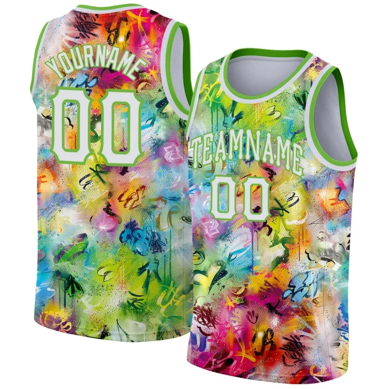 Colorful Leaf Geometry Basketball Pattern Tank Tops For Men Customized Name Numbers 3D Print Tees Summer Sports O-Neck Vest Tops