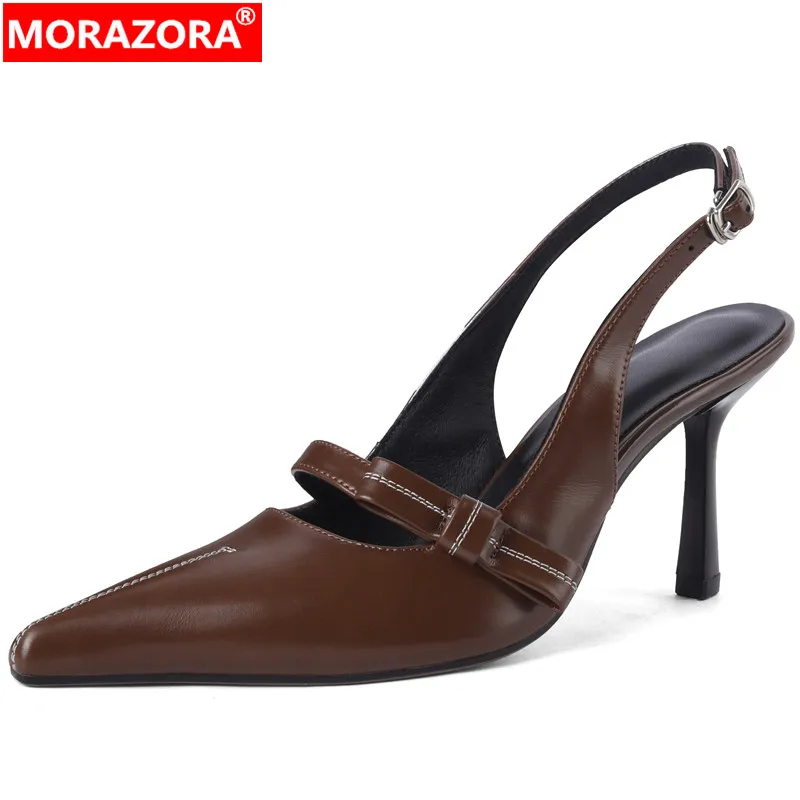 

MORAZORA 2024 New Size 33-40 Genuine Leather Buckle Sandals Woman Ladies Back Strap Slingbacks Shoes Thin High Heels Sandals