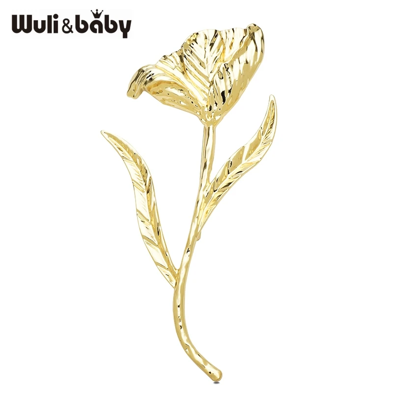 Wuli&baby Duże metalowe broszki w kształcie tulipana, dwukolorowe, duże rośliny, łatwe do dopasowania broszki do ubrań damskich, przypinki do plecaków, prezenty