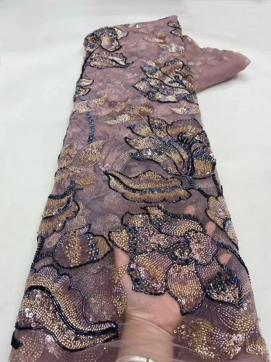 아프리카 나이지리아 2025 비즈 자수 레이스 고급 프랑스 스팽글 네트 레이스 원단 웨딩 파티 드레스 여성용