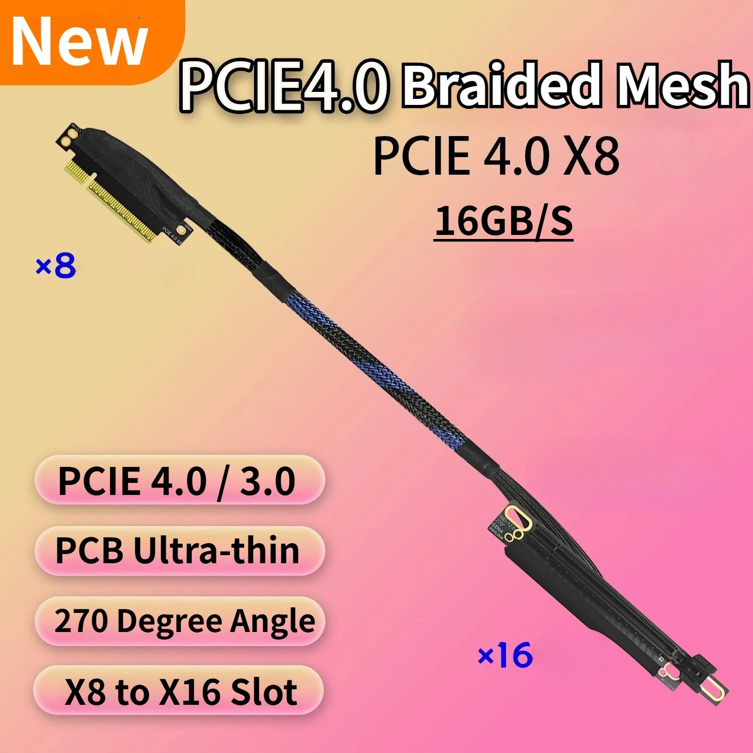 PCIE X8 to X16 GPU Extension Cable PCI-E 4.0 8x 16x Braided Bend AI Server Adapter Cable PCIE 16GB\S GEN4 for 270 Graphics Cards