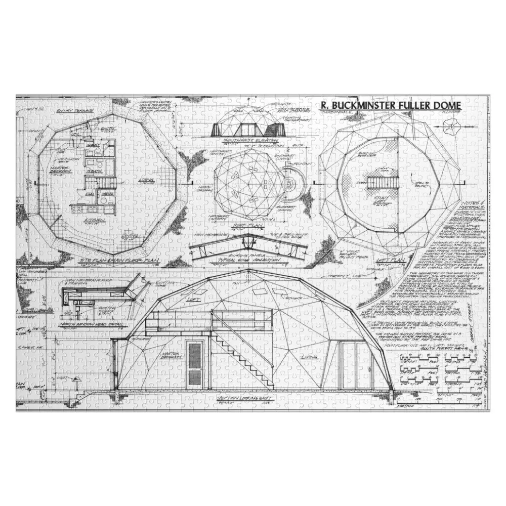 Buckminster Fuller Geodetic Home Blueprint Puzzle Holzkisten Individuelles Puzzle