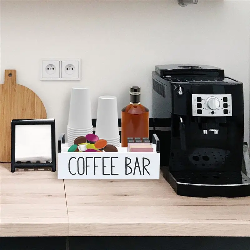 VEHO-Wooden Coffee Station Organizer- Coffee Bar Accessories, Coffee Pods Holder, Storage Basket For Home Coffee Bar