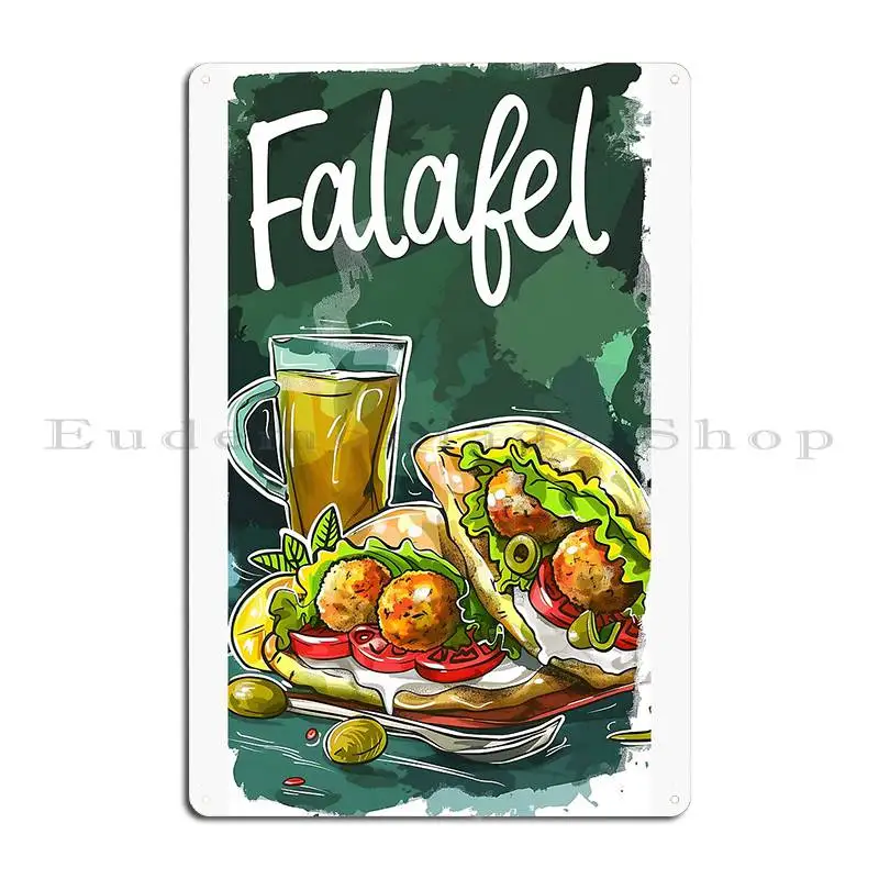 Mediterranean Falafel Farm To Table Sustainable Living Healthy Middle Eastern Chickpea Revolution Metal Sign Garage