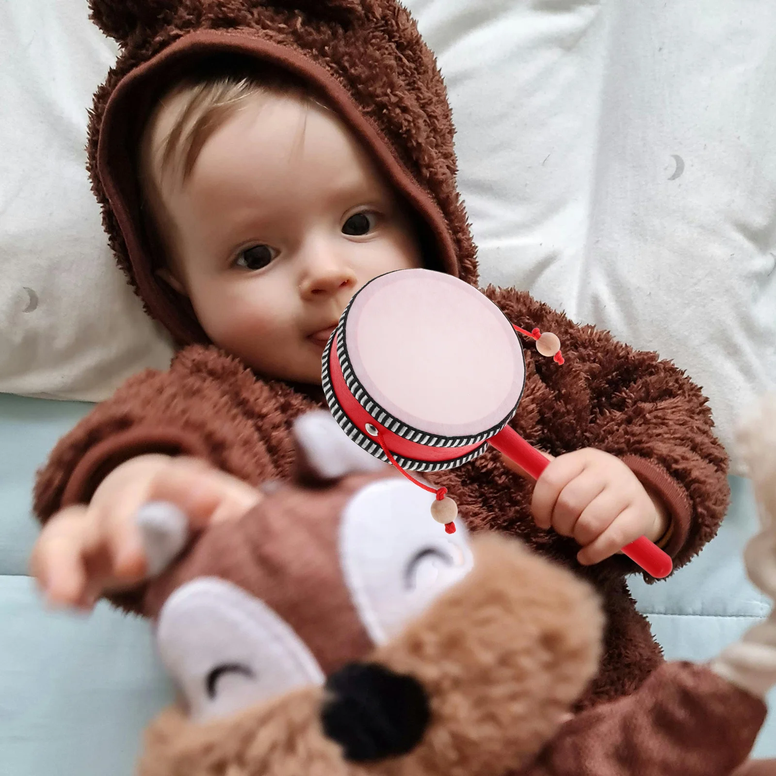 

Monkey Drum Hand Rattle Traditional Small Wooden Drum Educational Percussion Instrument for Hand Bell Music