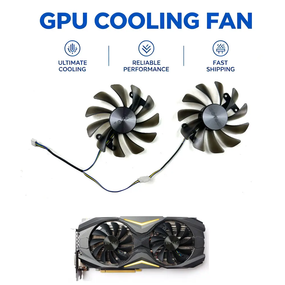 2PCS NEW Cooling Fan 95MM 4PIN For ZOTAC GeForce GTX 1080 AMP Edition ZT-P10800C-10P video card fans