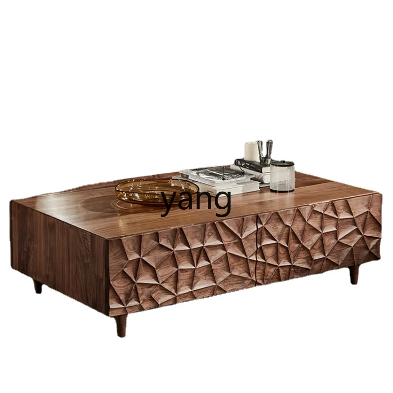 

Yjq Black Walnut Solid Wood Coffee Table Minimalist Living Room Rectangular High Sense Designer Tea Table