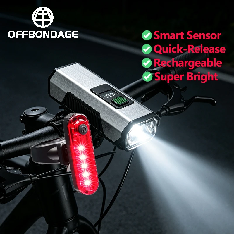 OFFBONDAGE Smart Sense Bike Front Rear Light Waterproof MTB Road Bicycle Headlight Rechargeable Cycling Flashlight Outdoor Lamp
